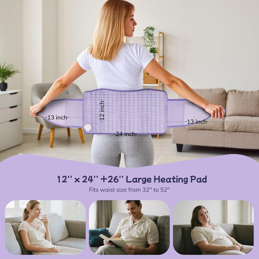 Heating Pad for Period Cramps, Upgraded Wrap Heating Pad for Back Pain Relief, Large 12''x 24''Heat Pad +26" Belt Adjustable 4 Timer 6 Heat Level Auto Shut Off, Christmas Birthday Gifts for Women Mom B0FK5CJXRX