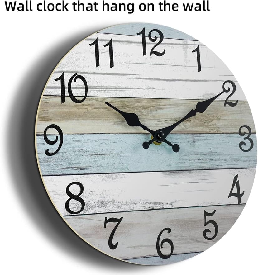 CHYLIN Wall Clock, Silent Non Ticking Battery Operated, Rustic Coastal Country Clock Decorative for Bathroom Kitchen Bedroom 8