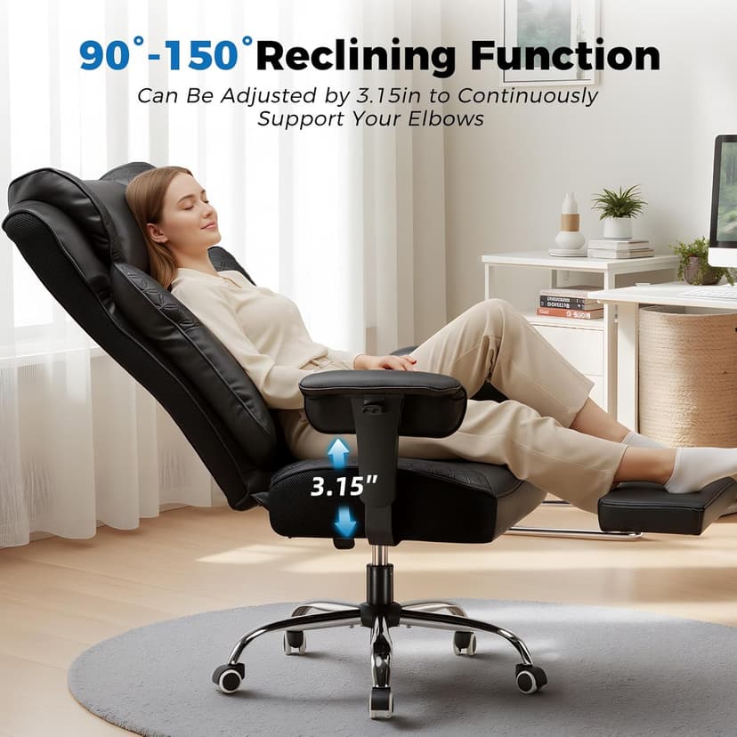 GTRACING Big and Tall Office Chair 400LBS Wide Ergonomic Gaming Chair with Deluxe Embossing Designed Leather with Foot Rest,150°Reclining Adjustable Soft Armrests Pocket Spring Back Support and Pillow
