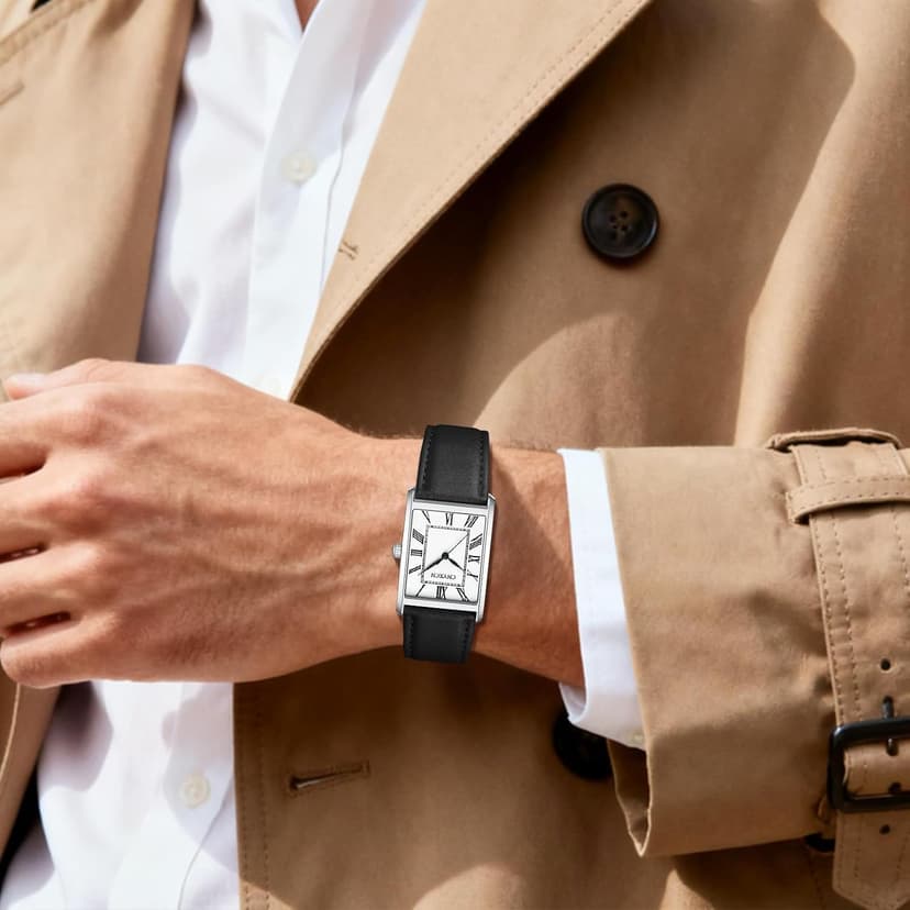 CNYXCN Business Watches for Men,Minimalist Simple Wrist Watch Analog Quartz-Rectangle Roman Numerals Dial,Comfortable Leather Strap,Waterproof