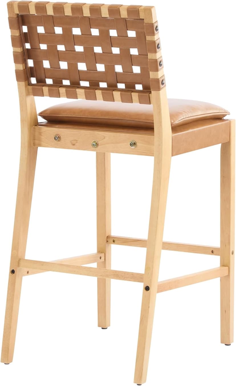 Merax Rattan Counter Height Bar Stools with PU Cushion Set of 4, 29" Seat Height Counter Chairs with Solid Wood Frame & Rattan Backrest, Boho Style Barstools for Kitchen Island, Brown