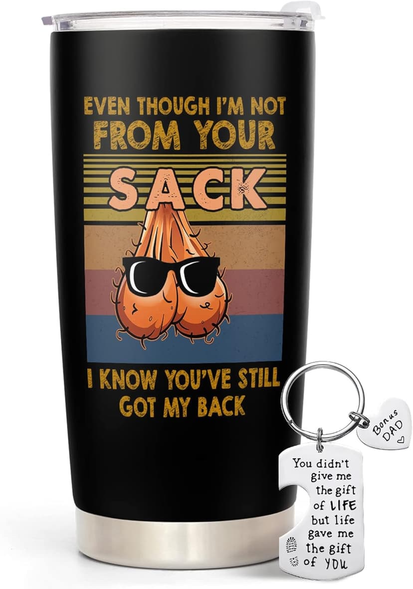 Bonus Dad Gifts - Step Dad Gifts From Daughter, Son, Kids - 20 Oz Tumbler & Keychain Funny Stepdad Gift - Christmas Father Day, Birthday Gift For Stepdad - Best Bonus Father Travel Coffee Mug