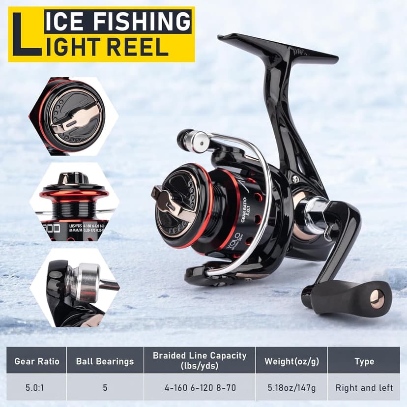 Ice Fishing Rod and Reel Combo, 28'' Ice Fishing Rod Set Inline Reels Lures Set Ice Cleat Portable Complete Kit with Carrier Bag/Folding Stool and Fishing Line Ice Fishing Gear