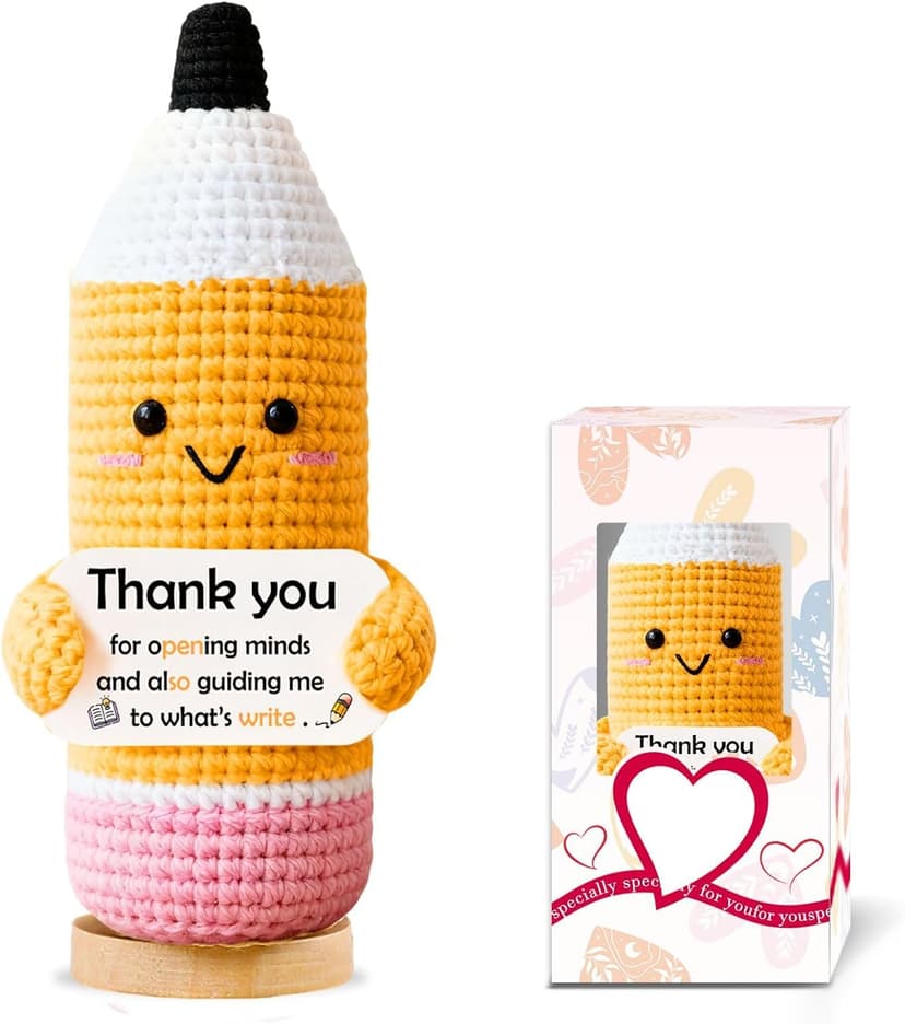 Teacher Gifts for Women Men Appreciation Thank You Gift Positive Crochet Pencil Ornaments Personalized Christmas Birthday Retirement Thanksgiving Gifts for her him Office Desk Decor Stocking Stuffers