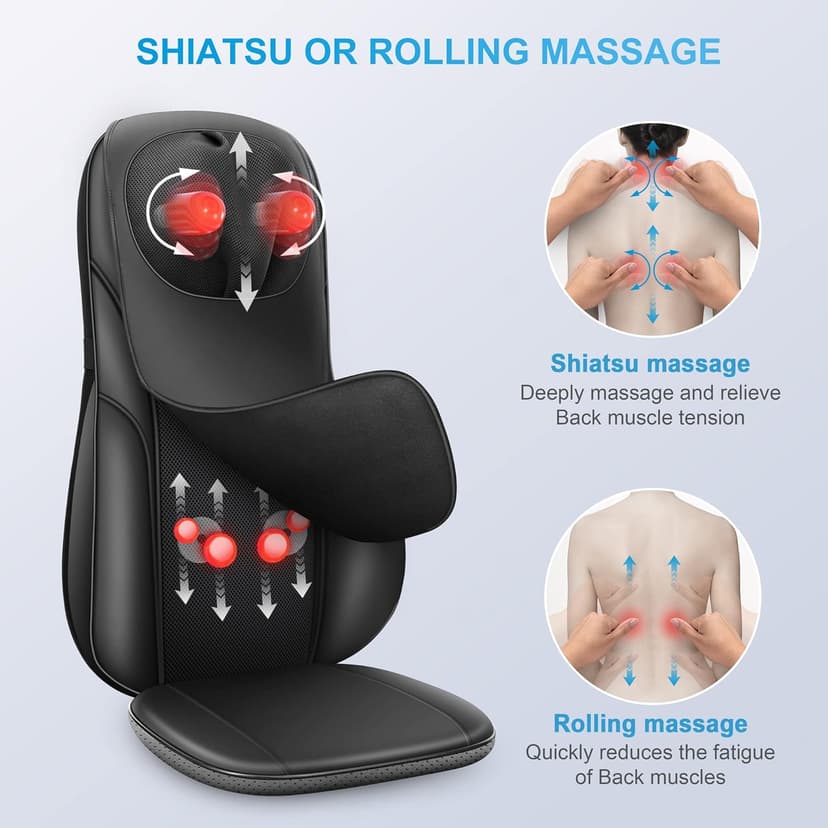 COMFIER Shiatsu Back Massager with Heat, Deep Kneading & Rolling Massage Chair Pad, Chair Massager for Office Home Use Father Day Gifts for man