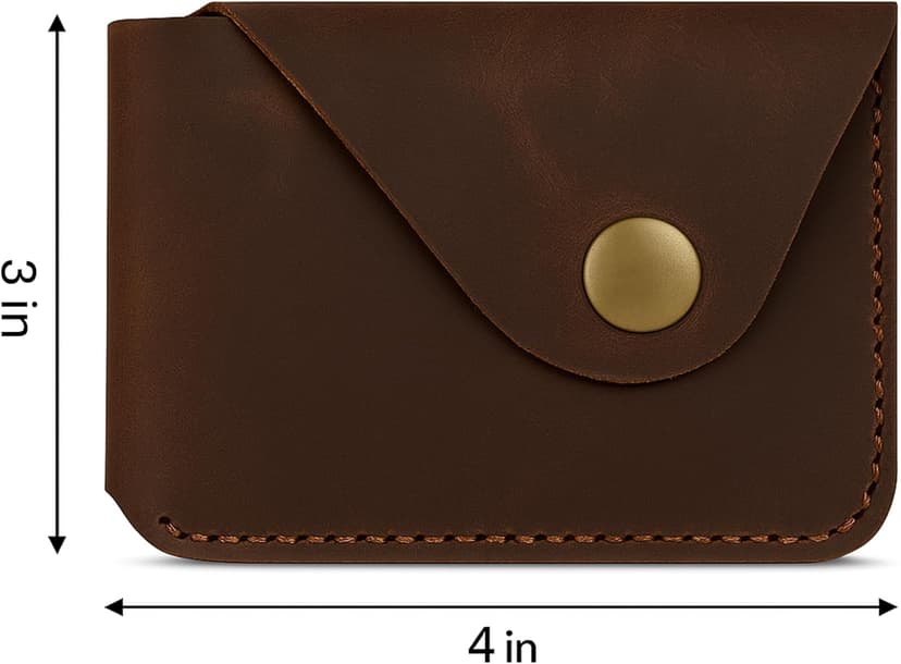 TheAntiq Brown Leather Card Holder Minimalist Wallet Handmade - Slim Credit Card Case with Button Closure - Compact Leather Card Case Holds Up to 4 Cards - Front Pocket Wallet for Men & Women