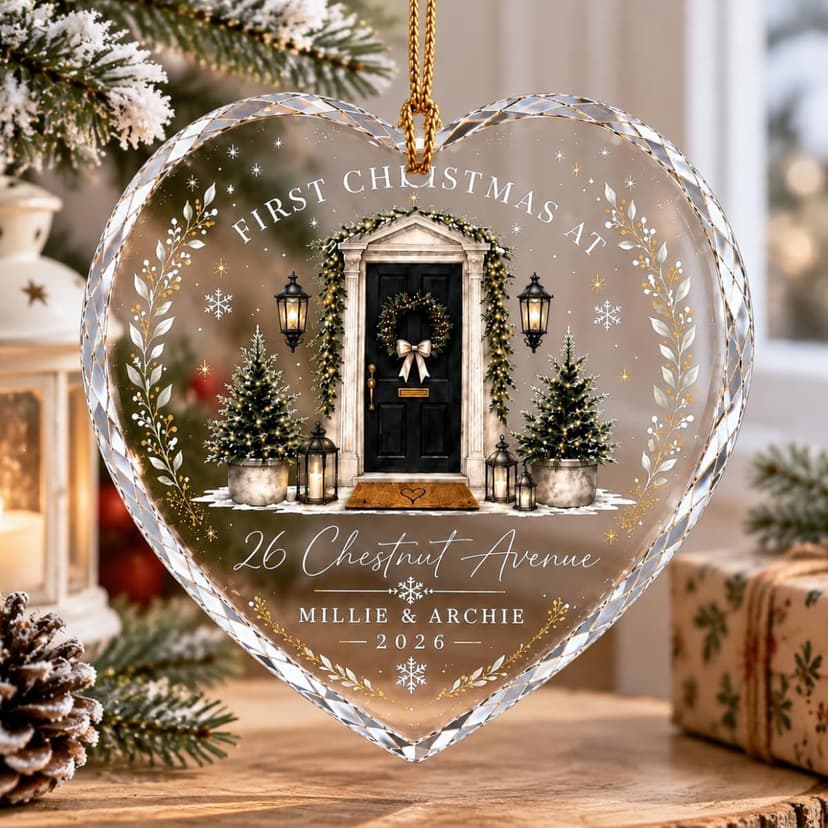 Personalized First Christmas in Our New Home Ornament, Custom Glass Christmas Ornament with Name and Address, New Homeowner Housewarming Gift, Couple Family Keepsake Xmas Tree Decoration/3 B0HK84RH1L