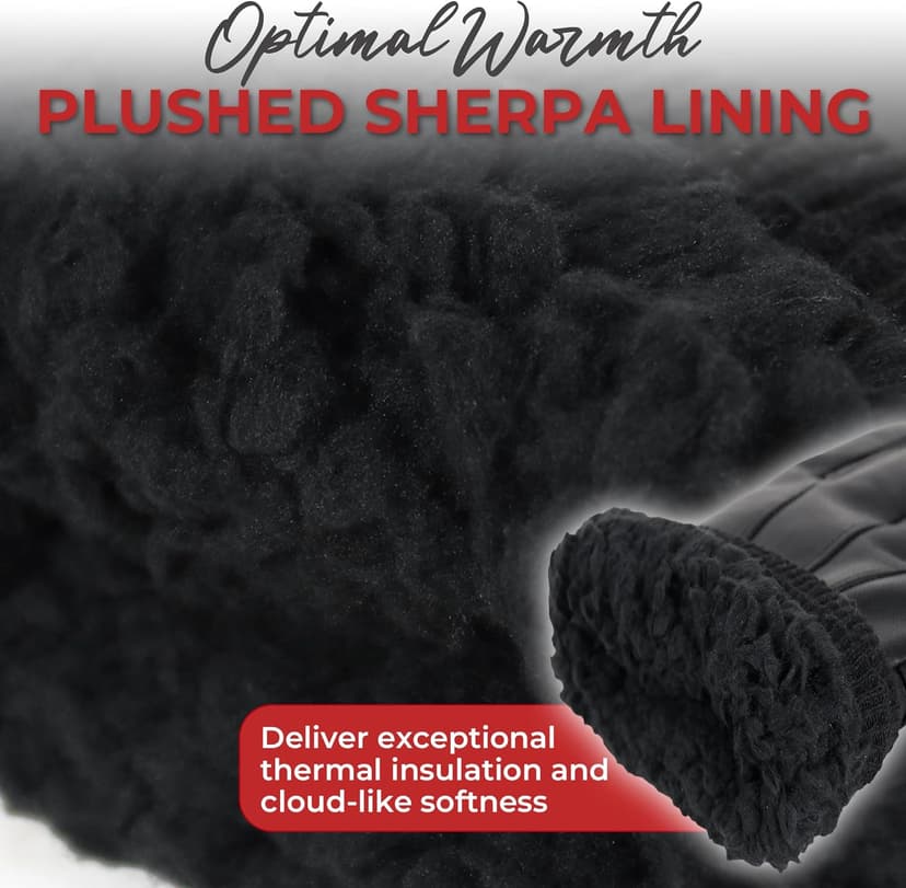 HANDLANDY Genuine Sheepskin Leather Gloves for Men Winter Driving Warm Thermal Wrist Gloves Fleece Lining for Cold Weather