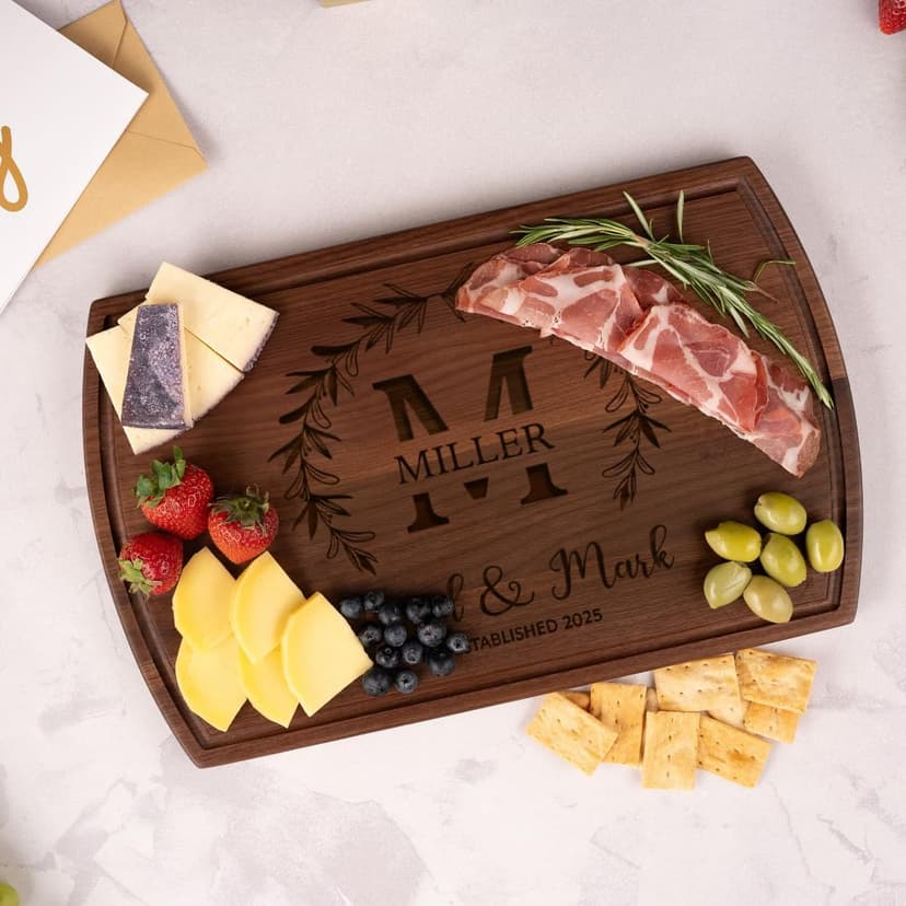 Personalized Wedding Gifts for Couples 2025, Custom Walnut Cutting Board for Kitchen, Personalized Bridal Shower, Best Wedding Registry and Engagment Gift
