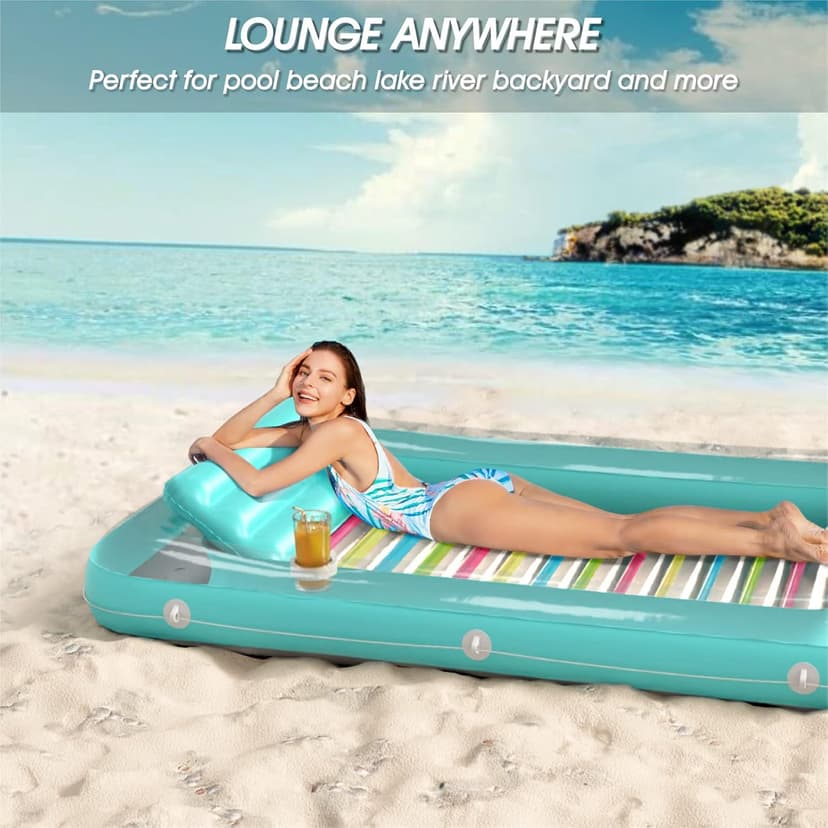 Jasonwell 4 in 1 Inflatable Tanning Pool Lounger Float - Sunbathing Lounge Floatie Raft Toys, Water Filled Tanning Bed Mat Pad Blow Up Kiddie Pool with Ball Pit for Adult, Kids (L)