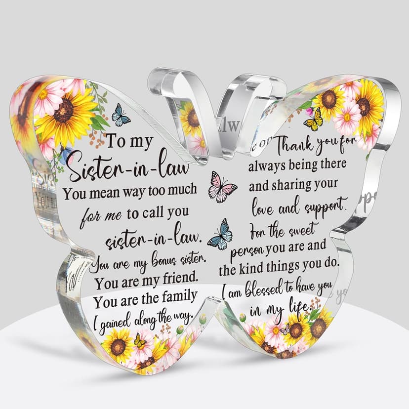 Barydat Sister-in-Law Gifts from Sister for Sister-in-Law Butterfly Friendship Birthday Gift Thank You Gifts for Sister Acrylic Decorative Signs Plaques (to My Sister)