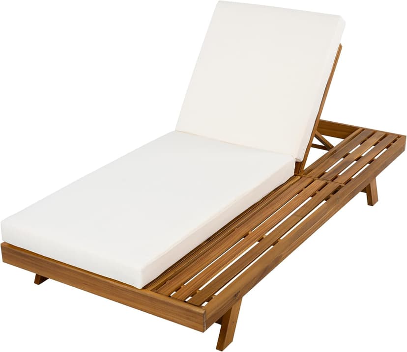Christopher Knight Home Kayes Acacia Wood Chaise Lounge with 4'' Cushion, Outdoor 79'' Patio Recliner Chair with 4-Position Adjustable Backrest, Sun Lounger for Poolside Backyard, Teak+Cream
