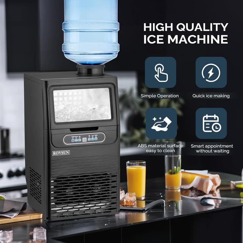 ROVSUN 110LBS/24H Commercial Ice Maker Machine with 50lbs Storage Bin, Freestanding/Countertop Ice Machine with 2 Water Inlets, Ice Scoop & Water Filter for Home Office Restaurant Bar Cafe Use