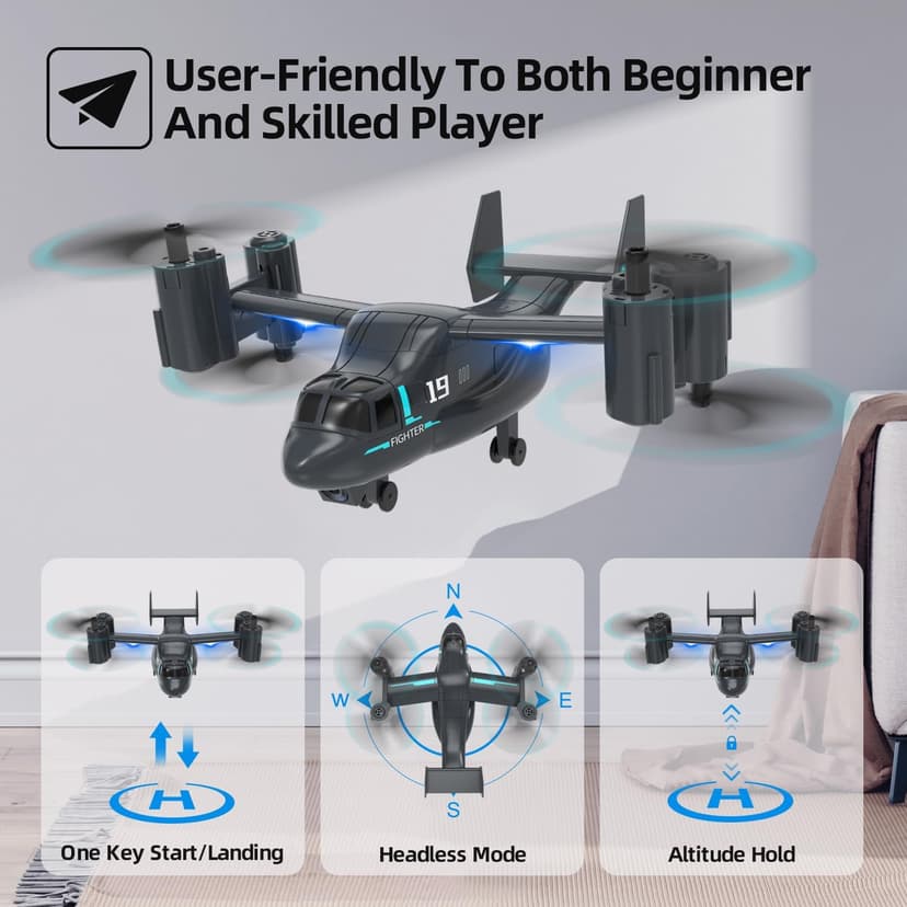 LM19-A Drone with HD Camera for Beginners, WiFi Live Video Remote Control Airplane, Easy & Ready to Fly RC Plane, RC Quadcopter Gift Toy for Boys, Girls age 14& Adults, 2 Batteries (Dark Blue)