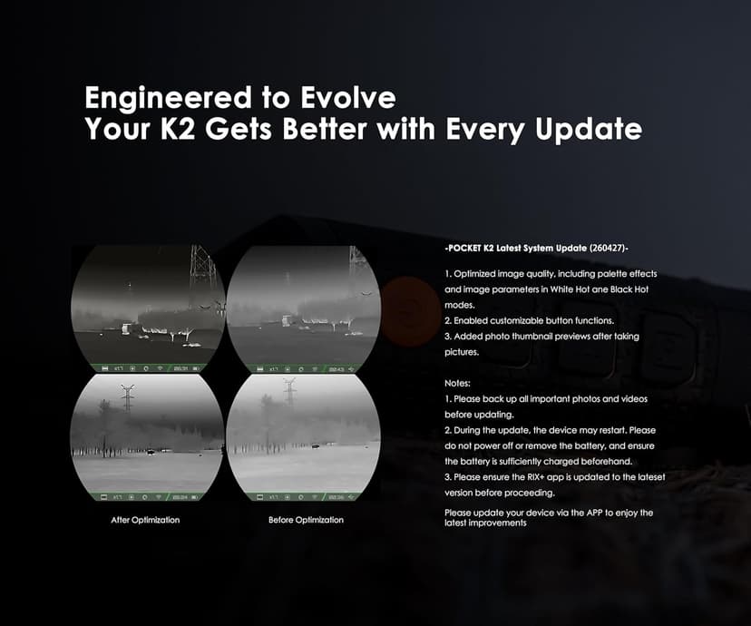 RIX Pocket K2 Portable Thermal Monocular for Hunting, 256x192 (50Hz), Wi-Fi, Handheld Night Vision Monocular