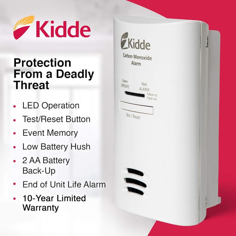 Kidde Carbon Monoxide Detector, Plug-in Carbon Monoxide Detector with AA Battery Backup, 85 dB Alarm, LED Status Light Indicators, 3rd Edition