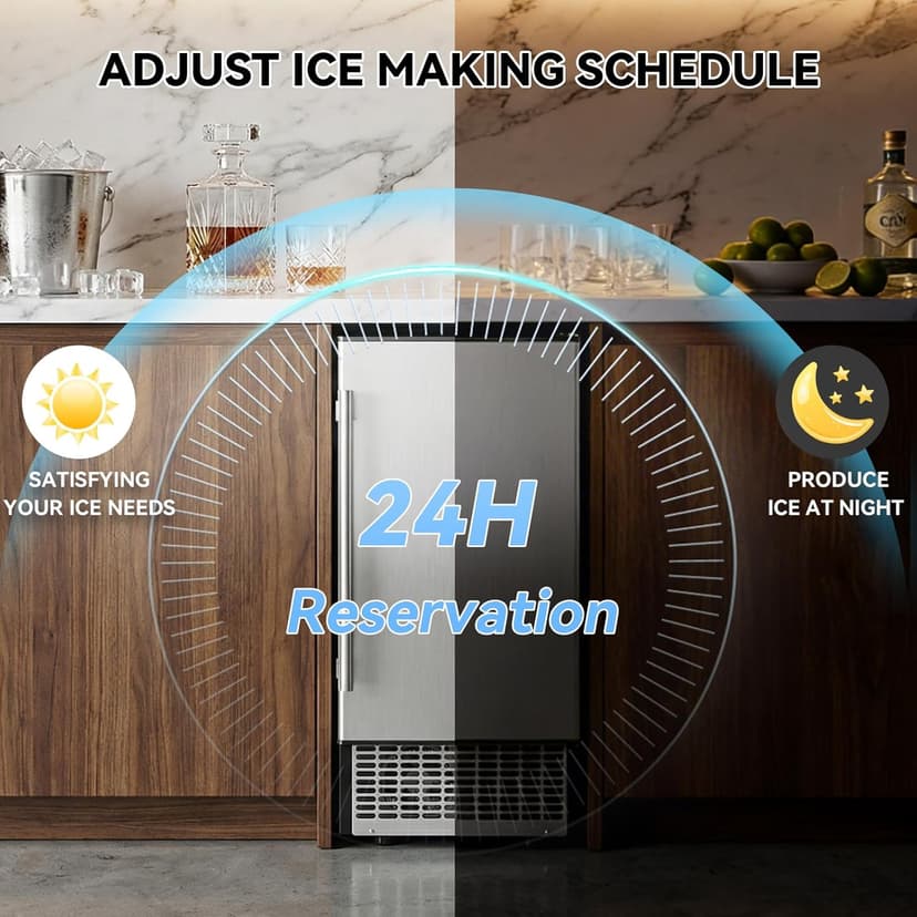 SOZT® Under Counter Ice Maker with Refrigerator Function, 120LBS/24H Commercial Ice Machine, No-Melt Ice Storage, 24H Timer & Self-Cleaning, Built-in/Freestanding for Home Bar Cafe Restaurant