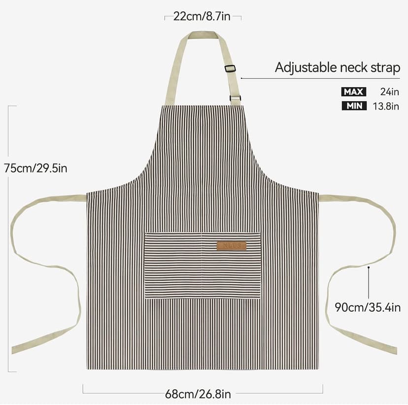 NLUS 2 Pack Kitchen Cooking Aprons, Adjustable Bib Soft Chef Apron with 2 Pockets for Men Women(Black/Brown Stripes) B08F79GXXM