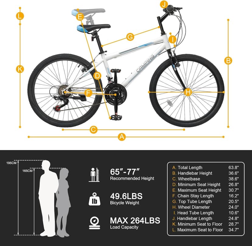 Ktaxon 20/24/26 Inch Mountain Bike, 7/21-Speed Adult Bicycle with Sturdy Steel Frame, Front Suspension, Excellent Twist Shifting, Easy to Assemble and Stylish Cool Look for Men Women