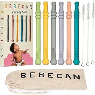 Bebecan Teething Sticks for Babies 36+ Months – Super Soft Silicone Teething Aids, Infant Oral Soothing Relief Back Molars, Multicolor 6-Pack