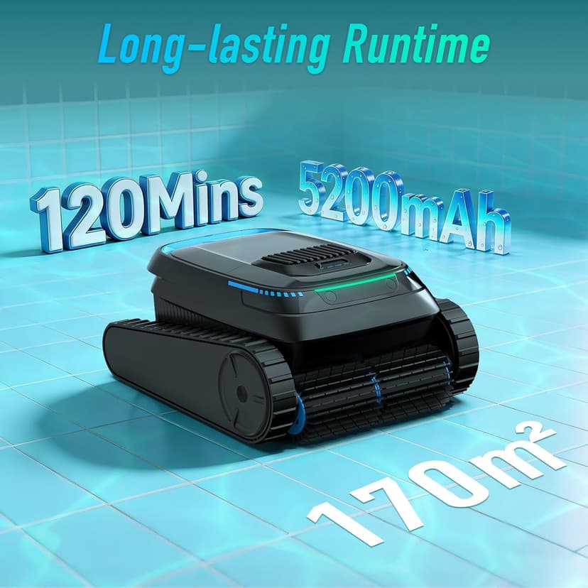 (2026 Upgraded) Robotic Pool Cleaner, Cordless Pool Vacuum for Inground & Above Ground Pools, 120-Min Battery Life, 5000 GPH Suction, Cleans Floor/Wall/Waterline, for Up to 1800 Sq.Ft Pool,Deep Black.