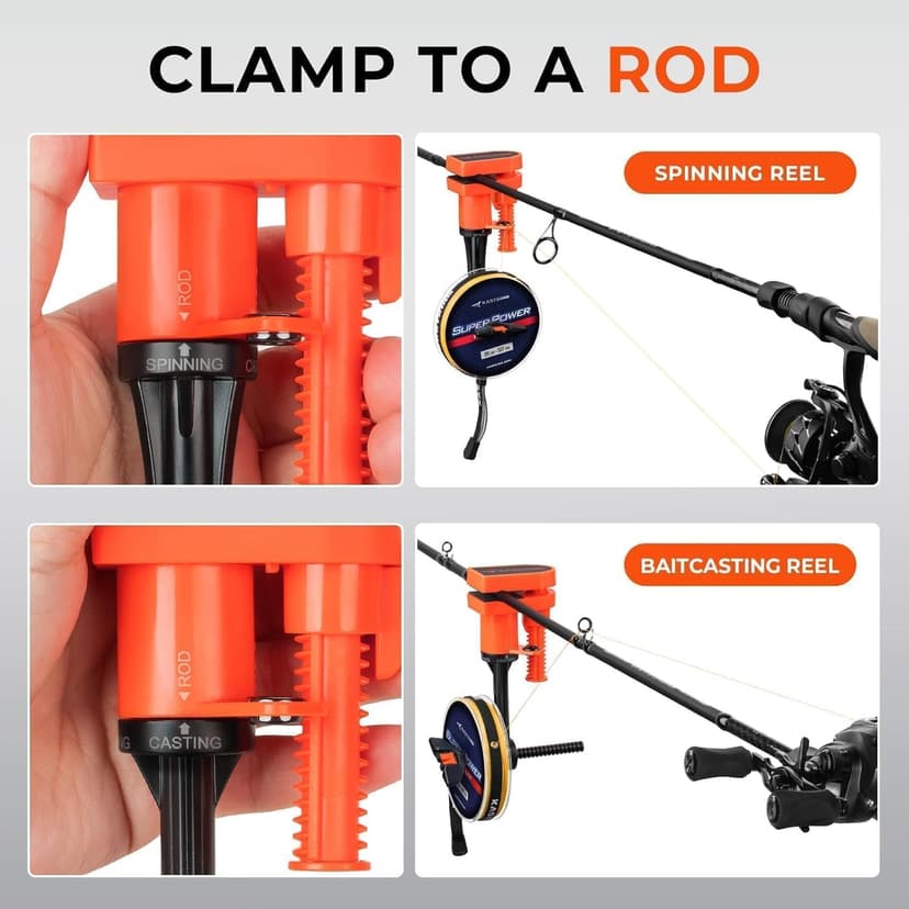 KastKing TrueWind Clamp-On Fishing Line Spooler, Portable Fishing Reel Spooler for Spinning & Baitcasting Reels, No Line Twist, Adjustable Tension, Built-in Line Cutter