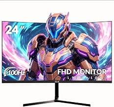 ZZA 24 Inch Curved Gaming Monitor, FHD 1080P 100Hz, 120% sRGB Color Gamut, Ultra-Thin Bezels, Eye Care Blue Light Filter for Home Office