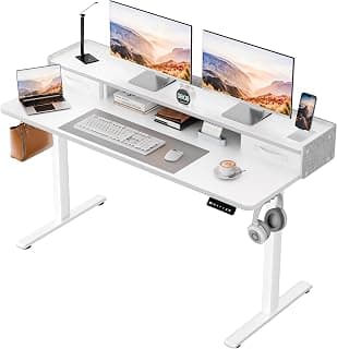 Homall Electric Standing Desk with 2 Drawers, Adjustable Height Computer Desk with Storage Sit Stand Table with Storage Shelf and Splice Board Quick Install for Home Office (White, 48 Inch)