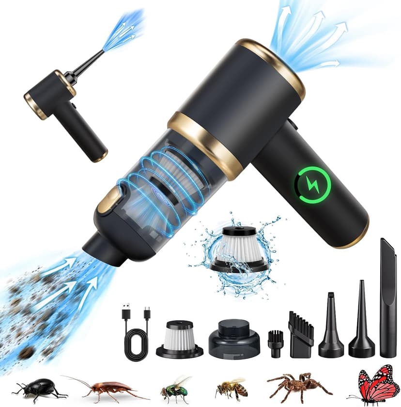ZLieatmp Bug Vacuum Catcher,12000Pa Handheld Car Vacuum Cleaner,Suction/Blow/Charge/Extract/4-In-1 Portable Cordless Vacuum Cleaner,30-Minute Run Time Suitable for Home,Indoor and Outdoor Cleaning