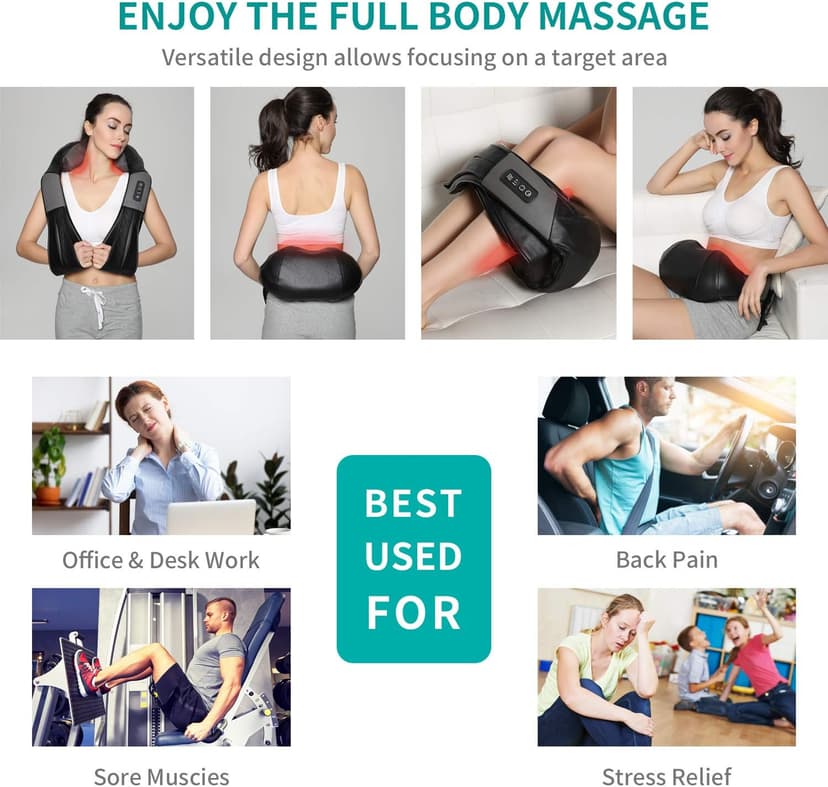 Nekteck Shiatsu Neck Massager for Pain Relief Deep Tissue with Heat, 3D Kneading Massage Pillow Back Shoulder Massagerfor Body Muscle, Plug-in Use for Home Office Car, Gifts for Mom Dad Him Her