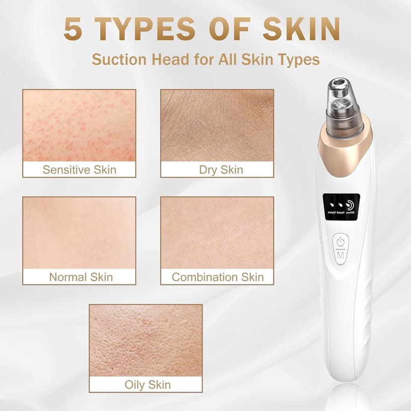 Blackhead Remover Pore Vacuum Kit -Blackhead Extractor Tool with 3 Adjustable Suction Levels, 5 Probes, USB Rechargeable, Suitable for Women and Men(White)