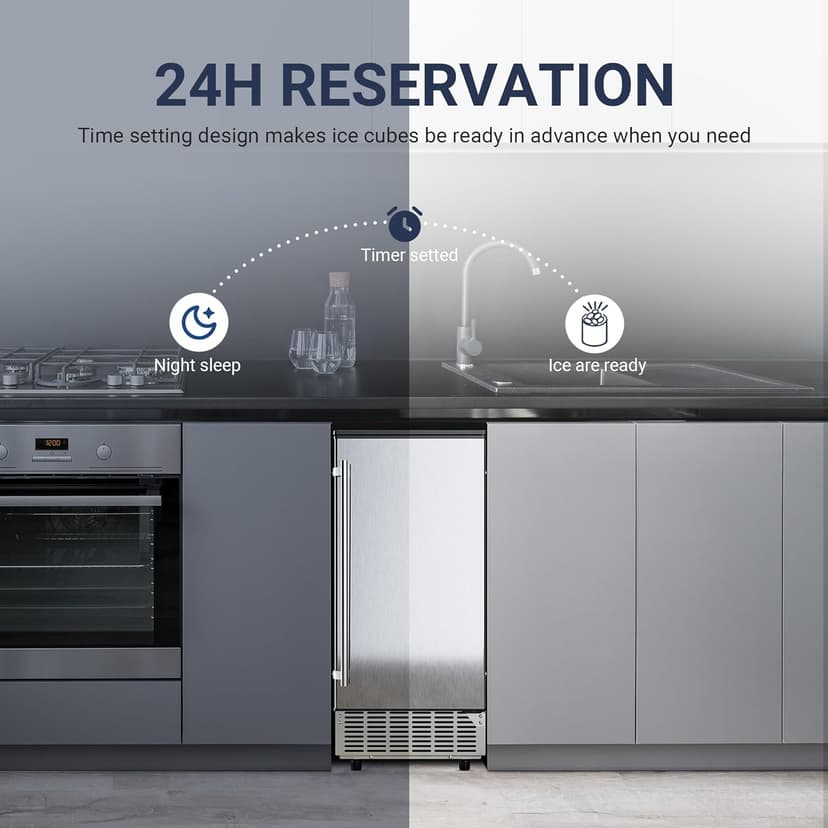 ICYGLEE Commercial Under Counter Ice Maker Machine with Drain Pump, 100Lbs/Day with 24lbs Storage, Built-in Freestanding Ice Maker, Self-Cleaning, 24H Timer, for Commercial & Home Use. (Stainless)