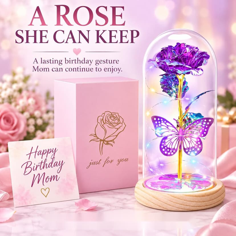 QUNPON Mothers Day Rose Gifts for Mom Flowers Rose Gifts for Women,Birthday Gifts for Women,Purple Butterfly Flowers for Mom Mother Day Flower Gifts from Daughter Son,Gift for Sister,Her,Grandma,Wife