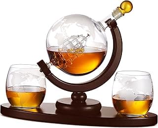 Gifts for Men, Whiskey Decanter Globe Set with 2 Etched Whiskey Glasses - for Liquor Scotch Bourbon Vodka, Gifts For Dad - 850ml