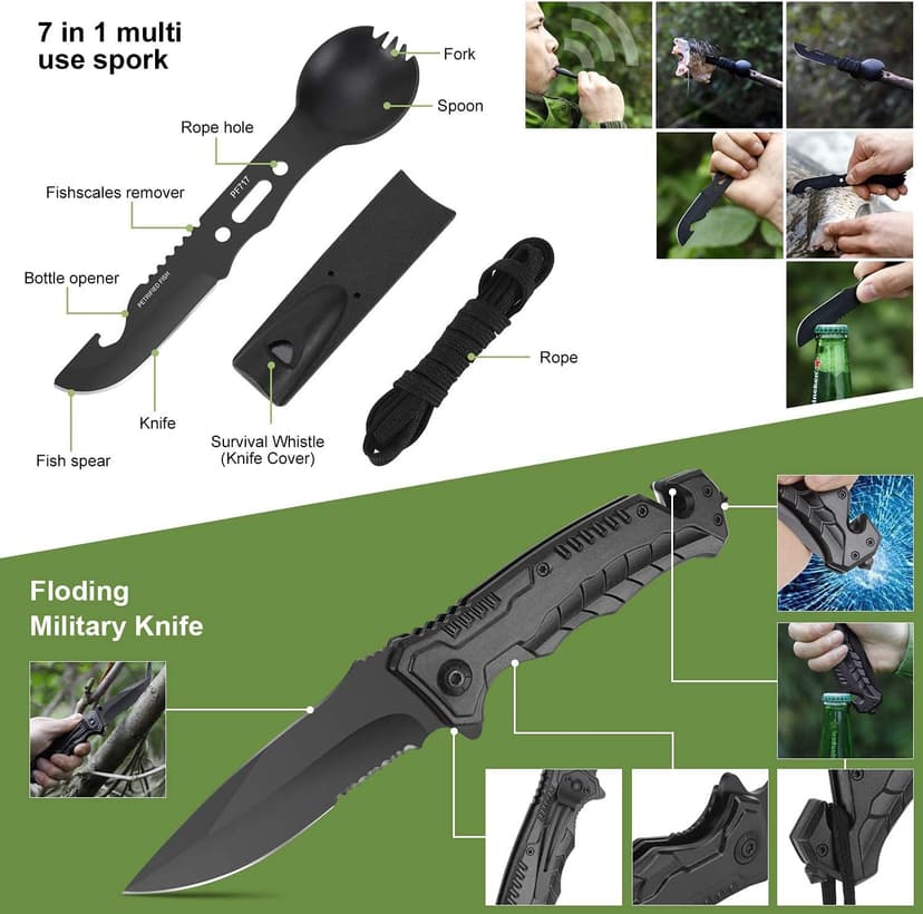 Survival kits 17 in 1, Emergency Survival Gear and Equipment, Cool Gadgets for Men Camping Fishing Hunting Outdoor