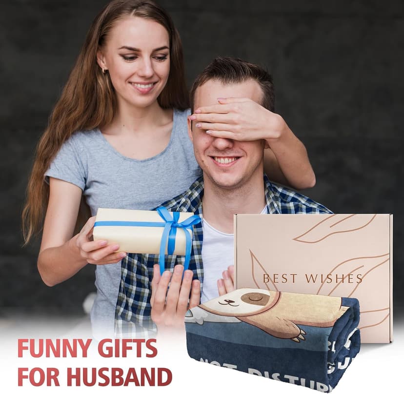 Husband Birthday Gift, Anniversary Christmas Fathers Day Wedding Gifts for Husband from Wife Funny Gifts for Husband, Husband is Charging Sloth Blanket, 60" x 50" B0DNMGNFVF