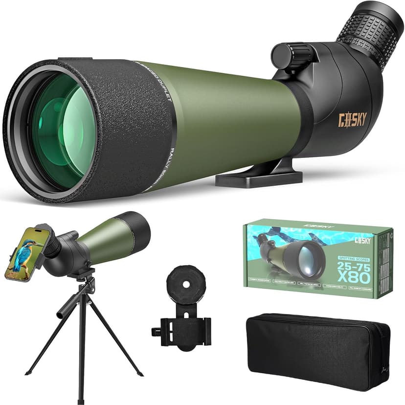 Gosky Flagship 25-75x80 Spotting Scope - Spotting Scopes with Tripod, Carrying Bag and Quick Phone Holder BAK4 Waterproof Spotter Scope for Bird Watching Target Shooting,Upgraded Version