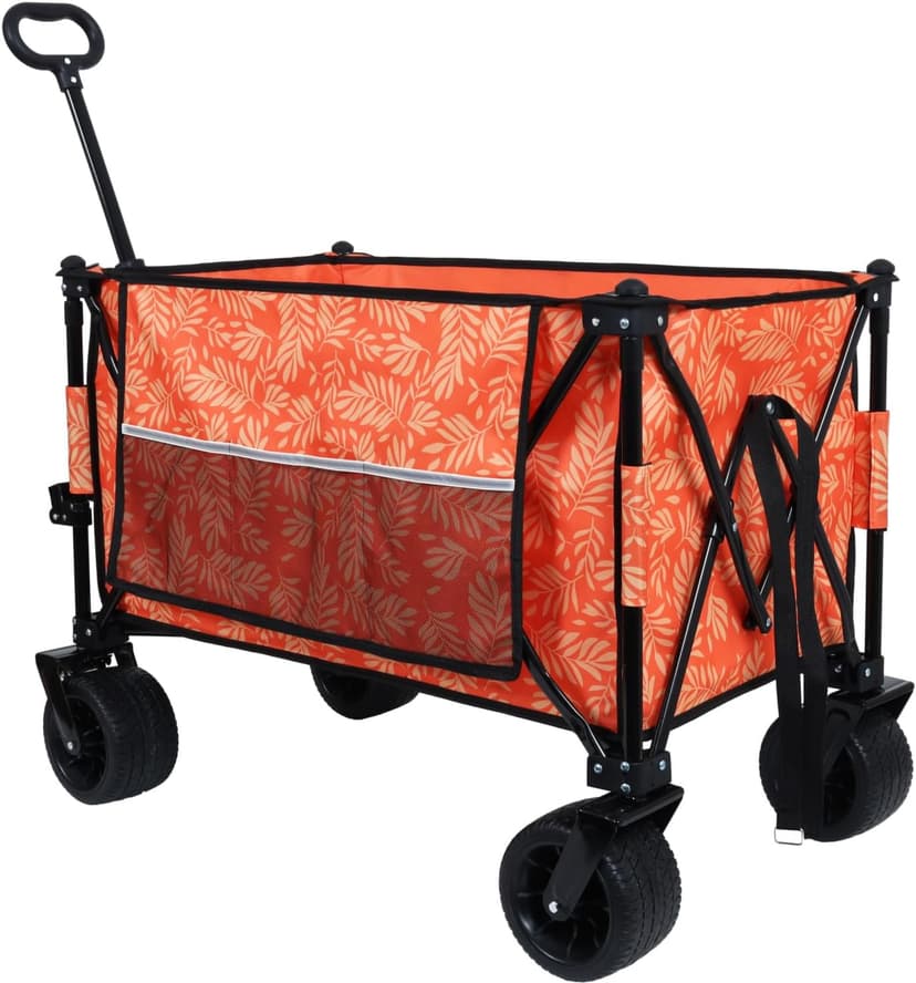 480Lbs Collapsible Wagon with Canopy, 7" All-Terrain Wheels, Orange Steel Push or Pull Versatility Camping, Shopping, Sports, Garden Stylish Design