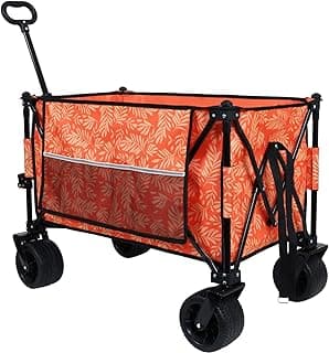 480Lbs Collapsible Wagon with Canopy, 7" All-Terrain Wheels, Orange Steel Push or Pull Versatility Camping, Shopping, Sports, Garden Stylish Design