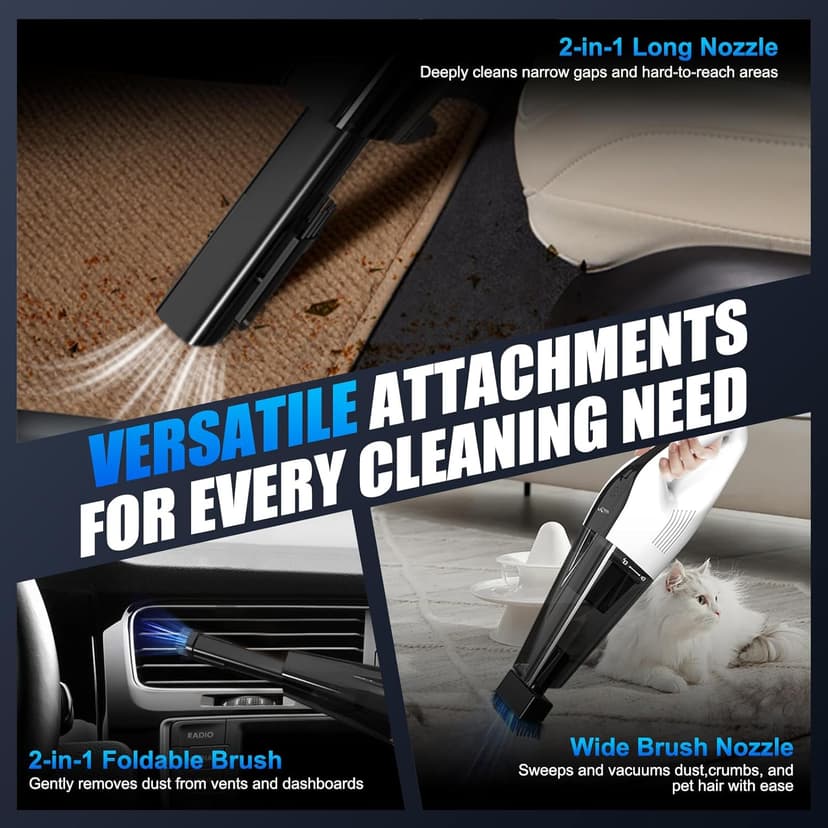 VACDRIVE Car Vacuum Handheld Cordless Car Vacuum Cleaner for Drivers, Office, Home & Pet Hair, with True Brushless Motor, Ultra-Strong Suction, Rechargeable Battery&Big Dust Cup, Type-C Fast Charging