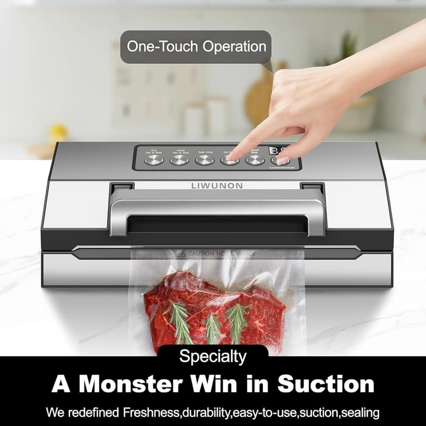2025 Upgraded Precision Fast-Vacuum Sealer, LIWUNON Commercial Full Automatic Food Vacuum Sealer Machine, Double Heat Seal, Built-in Cutter&Bag Storage, Powerful Food Vacuum Saver, 2 Bag Rolls&hose