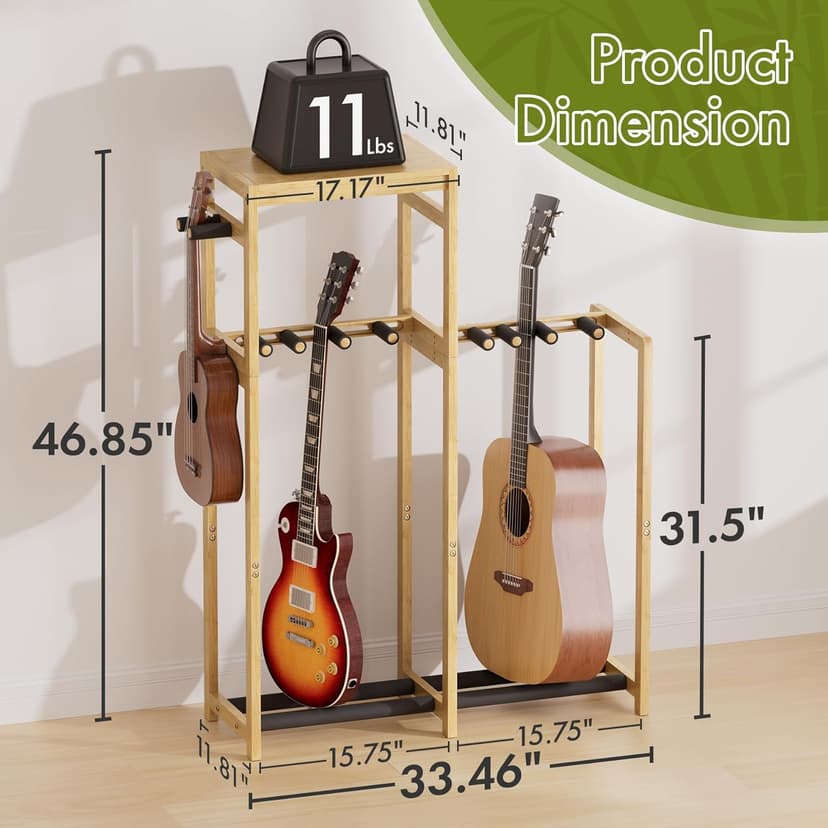 Amazer Guitar Stand, Guitar Rack for Acoustic, Bass, Electric Guitar, Multi Guitar Display Stand Adjustable Bamboo Guitars Holder, Multiple Guitar Stands Floor, for Home Music Studio