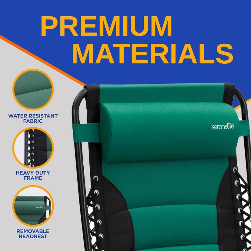 SereneLife Oversized Padded Zero Gravity Lounge Chair, Foldable Outdoor Patio Recliner, Anti Gravity Lawn Recliner with Cup Holder and Side Table for Backyard, Camping, Beach or Outdoor Relaxation