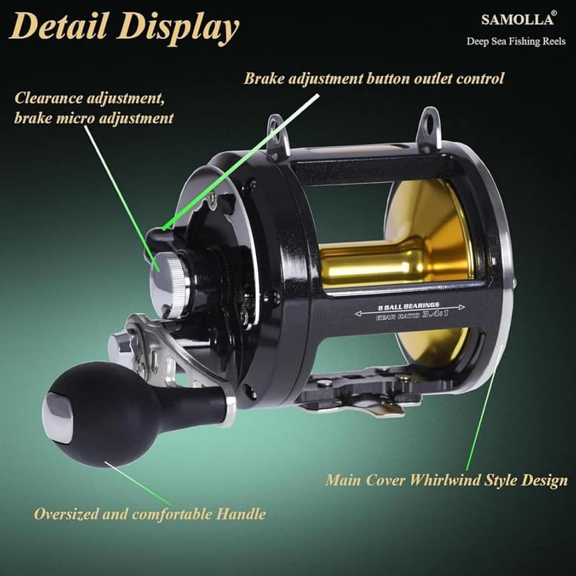 SAMOLLA Deep Sea Fishing Reels 44-66Lb Max Drag for Saltwater or Freshwater Ocean Conventional Reel Saltwater Fishing Reel for Tuna Sailfish Swordfish