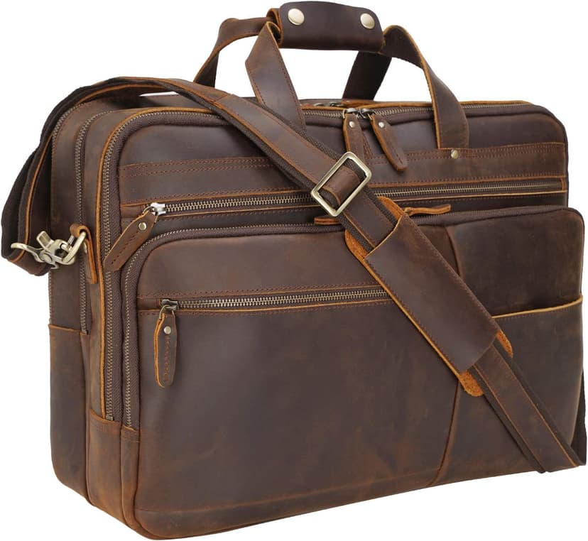Polare X-Large 18" Full Grain Leather Briefcase For Men Business Travel Case Messenger Bag Fits 17.3" Laptop