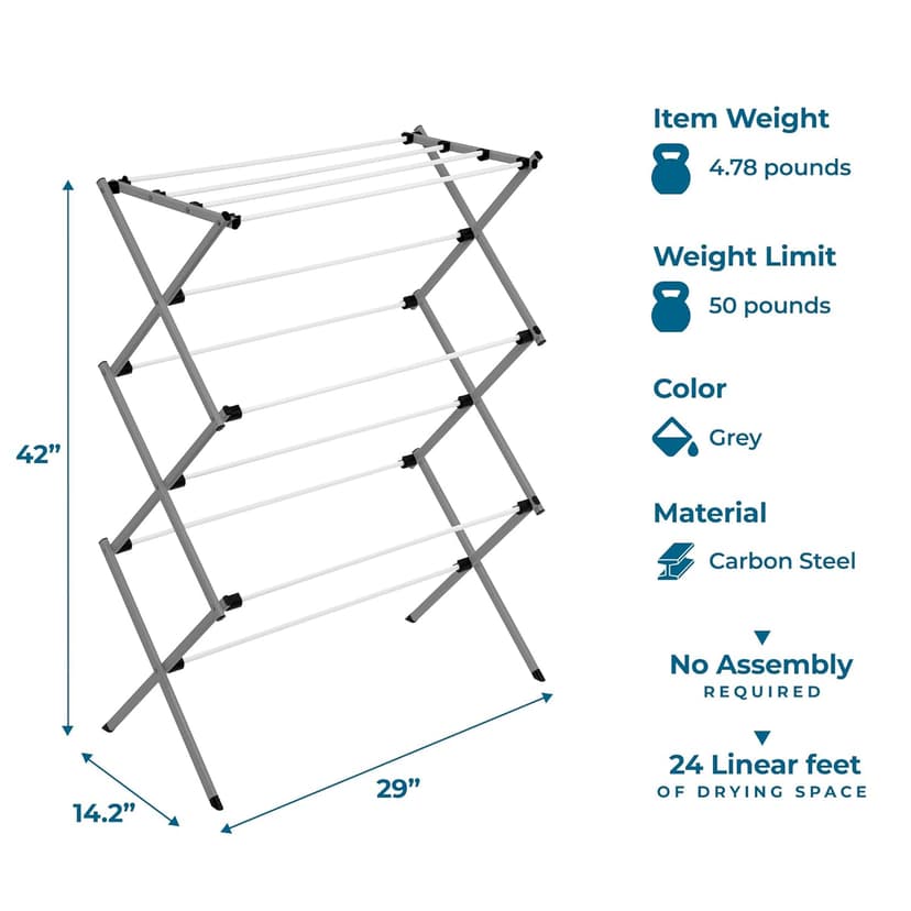 Honey-Can-Do Collapsible Clothes Drying Rack – Durable, Space-Saving Laundry & Towel Rack, Sturdy Clothing Rack for Hanging Clothes Indoors & Outdoors, Steel