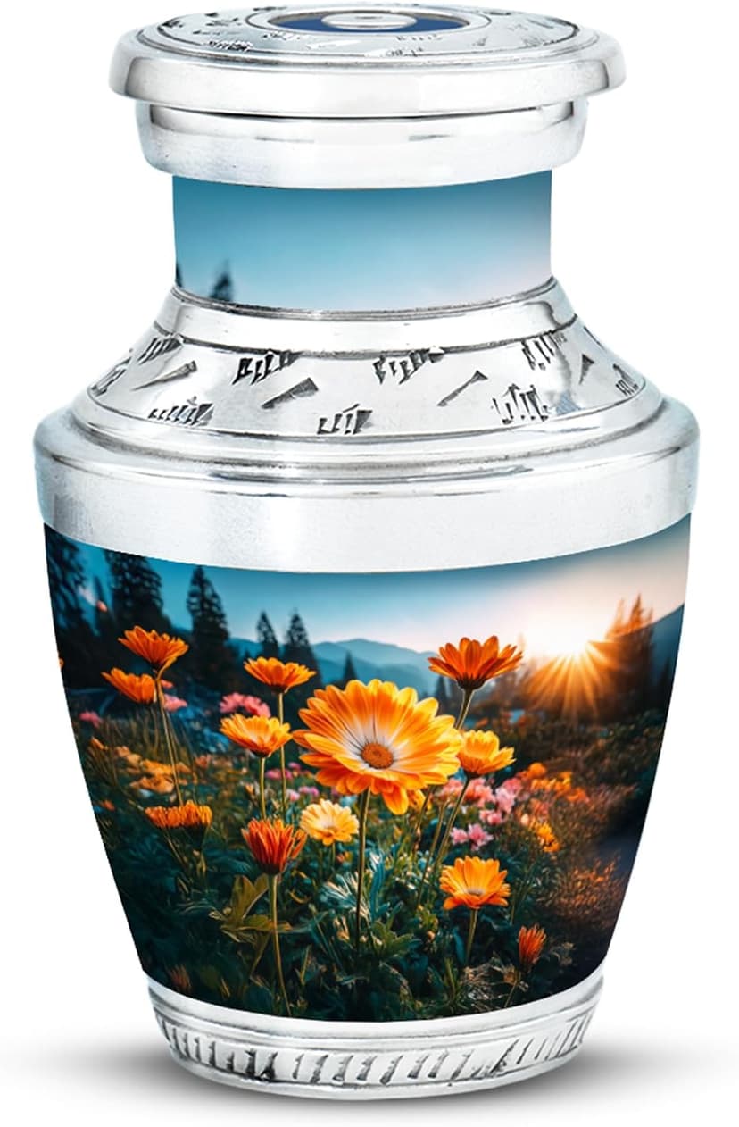 Orange Floral Memorial Urn for Ashes - Cremation Urn for Male & Female Ashes - Burial Urns for Mom Dad - Funeral for Human Remains Men & Women - Memorial Gift - Small Keepsake 3 Inch B0FT8MXB2T