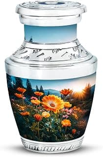 Orange Floral Memorial Urn for Ashes - Cremation Urn for Male & Female Ashes - Burial Urns for Mom Dad - Funeral for Human Remains Men & Women - Memorial Gift - Small Keepsake 3 Inch B0FT8MXB2T