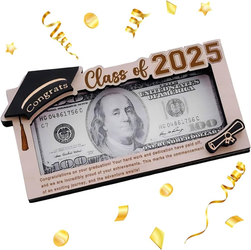 Graduation Gifts 2025 Money Holder, Wooden Graduation Money Cash Envelope Box for Class of 2025 Senior College University Graduates Holiday Christmas Gifts