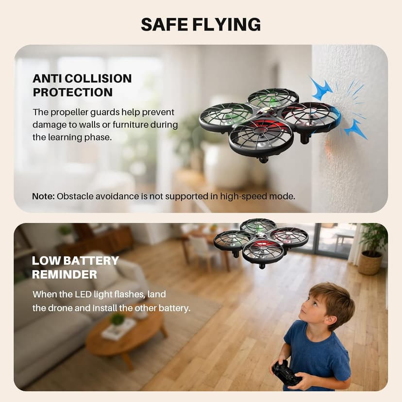 SYMA X100 Drone for Kids 8-12, Automatic Obstacle Avoidance, Up to 20 Mins Flight Time(2 Batteries), One-Key 360°Flips and Altitude Hold, Full-Guard Safe Indoor Drone Gift for Boys & Girls